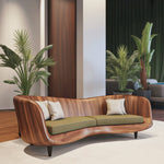 Curved Wooden Sofa With Cushions For Modern Organic Living Room