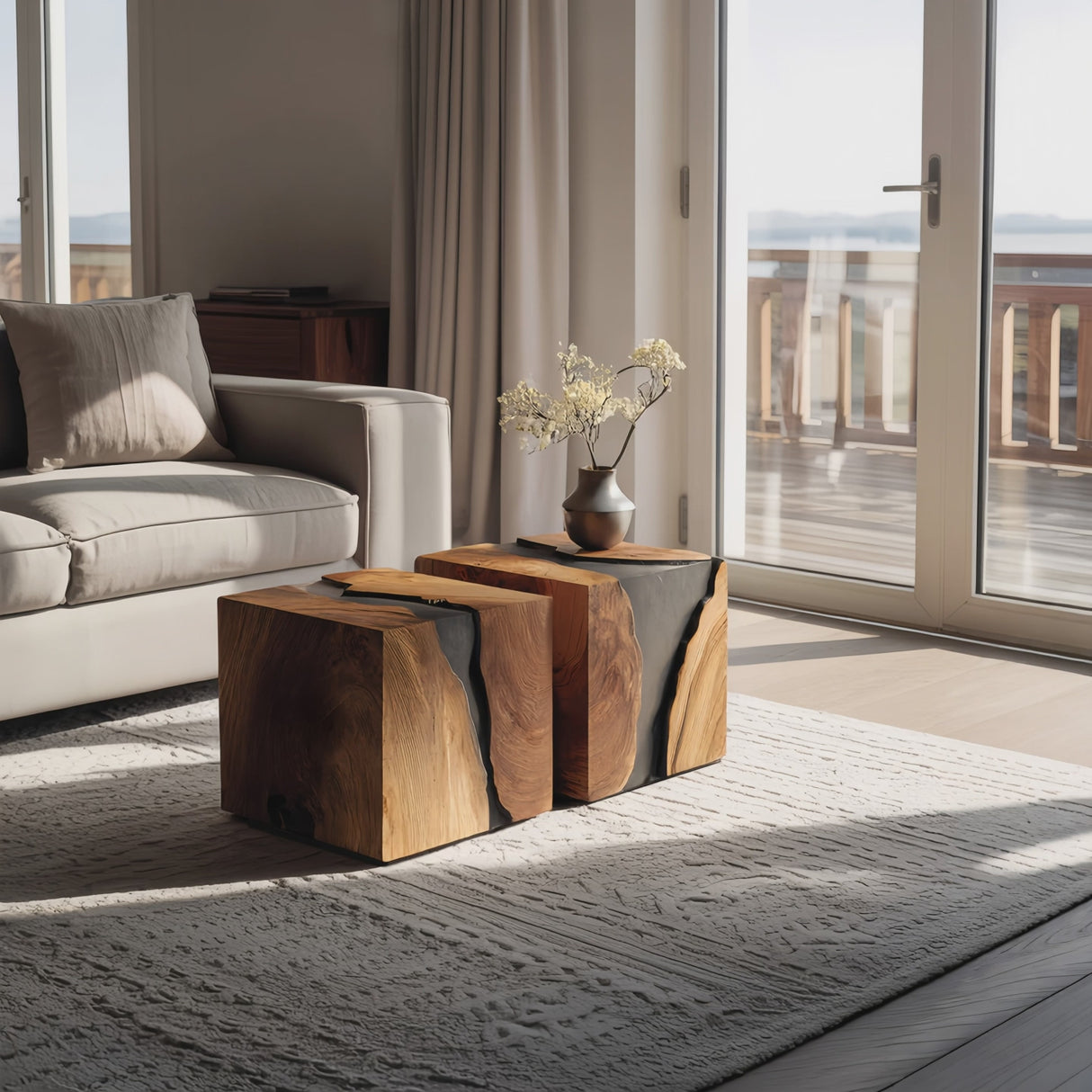 Modern Solid Wood Cube Coffee Table For Furniture Decor