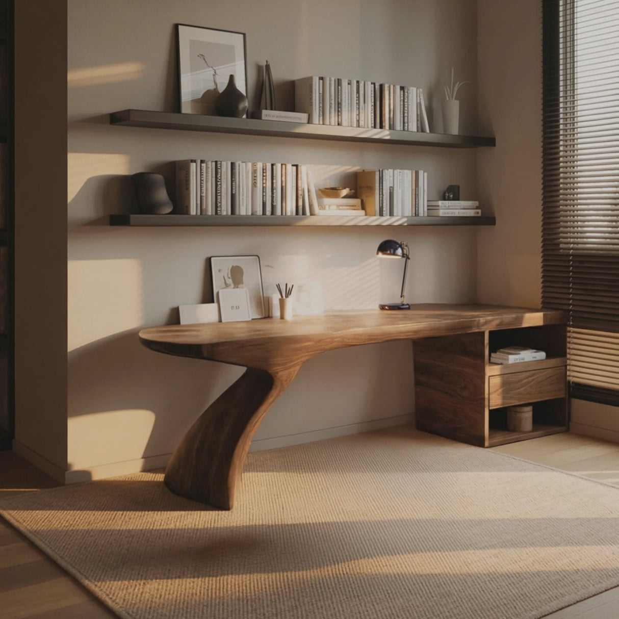 Modern Desk With Sculptural Single-Leg For Home Office