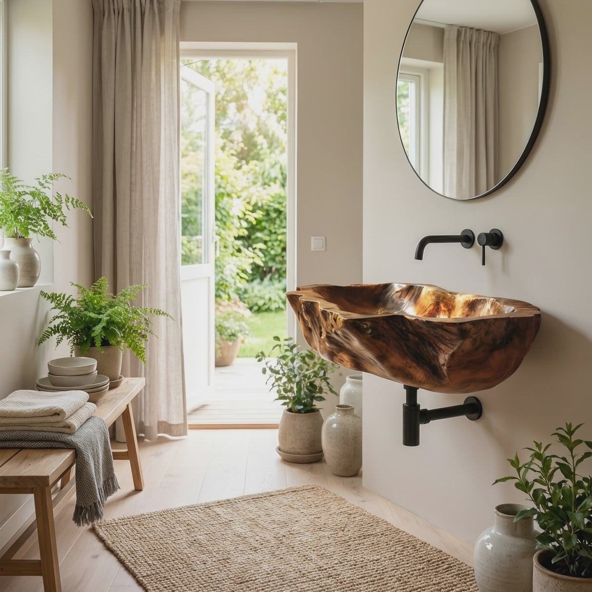 Farmhouse Solid Wood Wash Basin For Cozy Bedroom Furniture Design