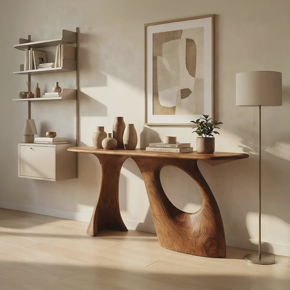 Farmhouse Sculptural Live Edge Entryway Table Solid Wood Furniture