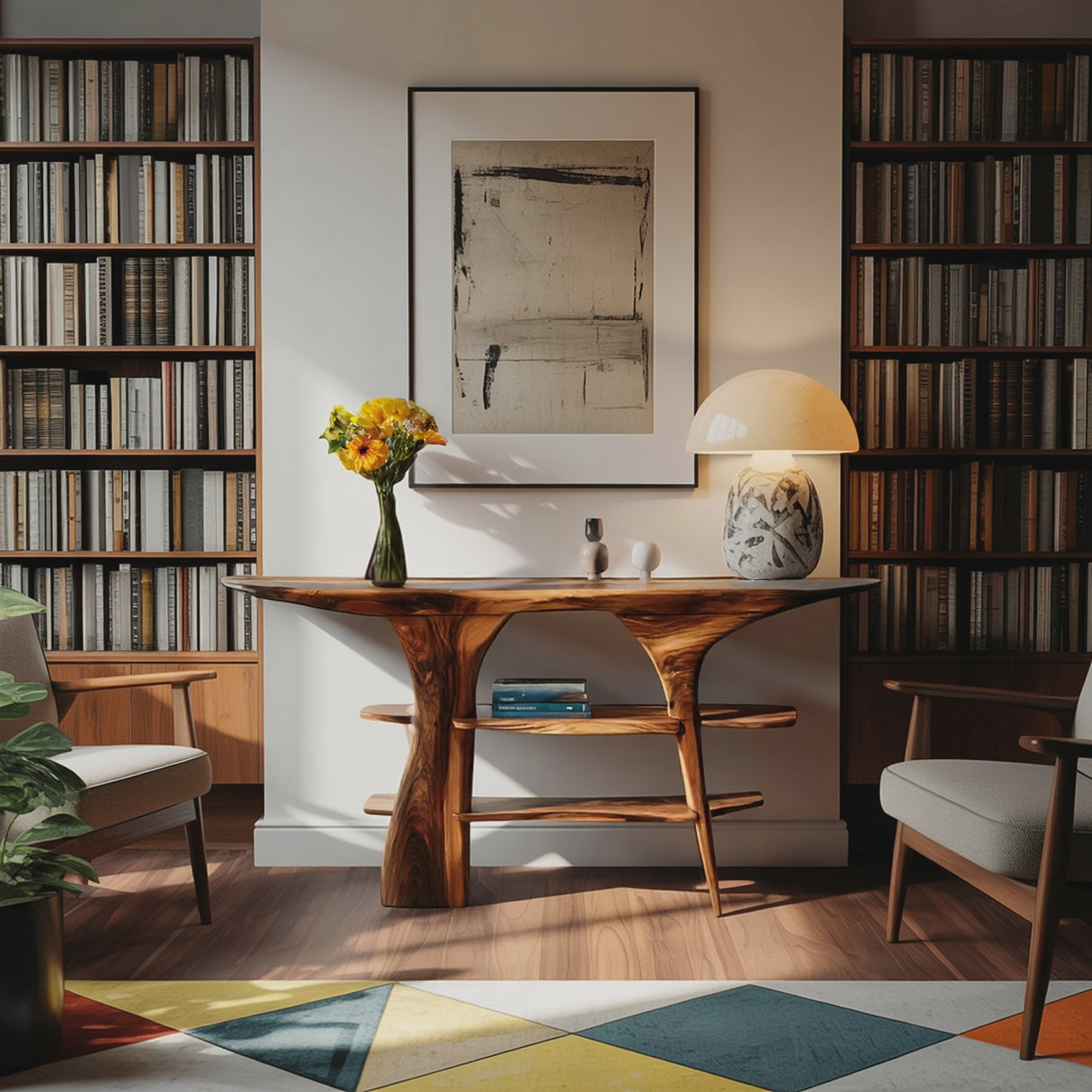Mid Century Wooden Entry Table For Living Room Styling
