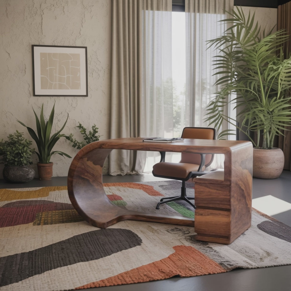 Curved Sculptural Desk With Fluid Form For Home Office And Studio