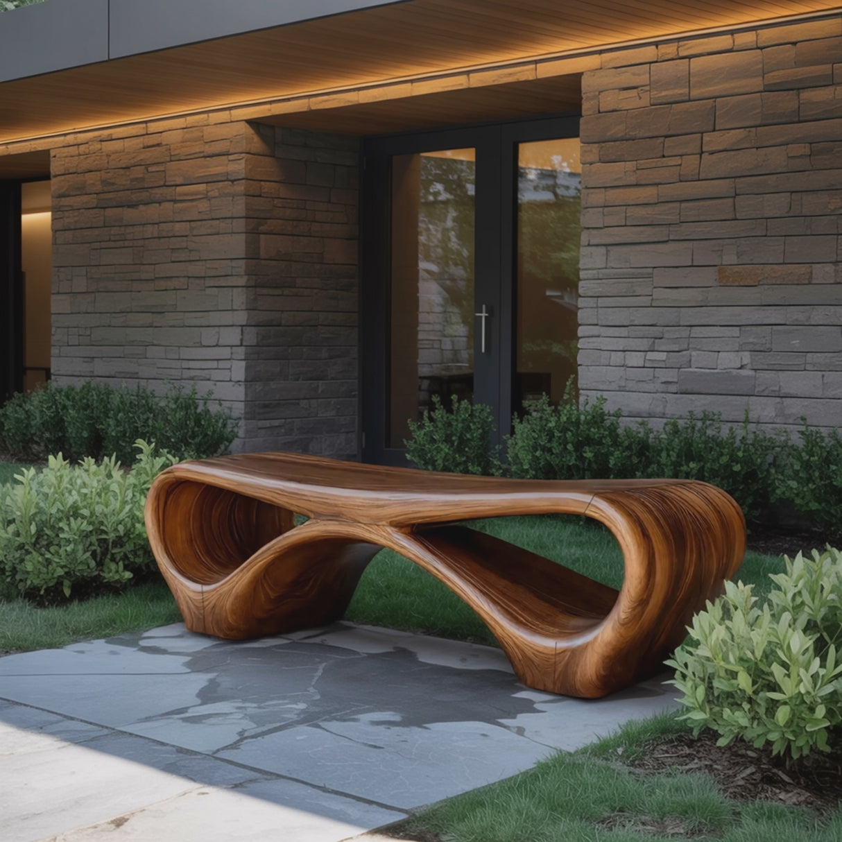 Modern Sculptural Outdoor Bench With Curved Design For Garden