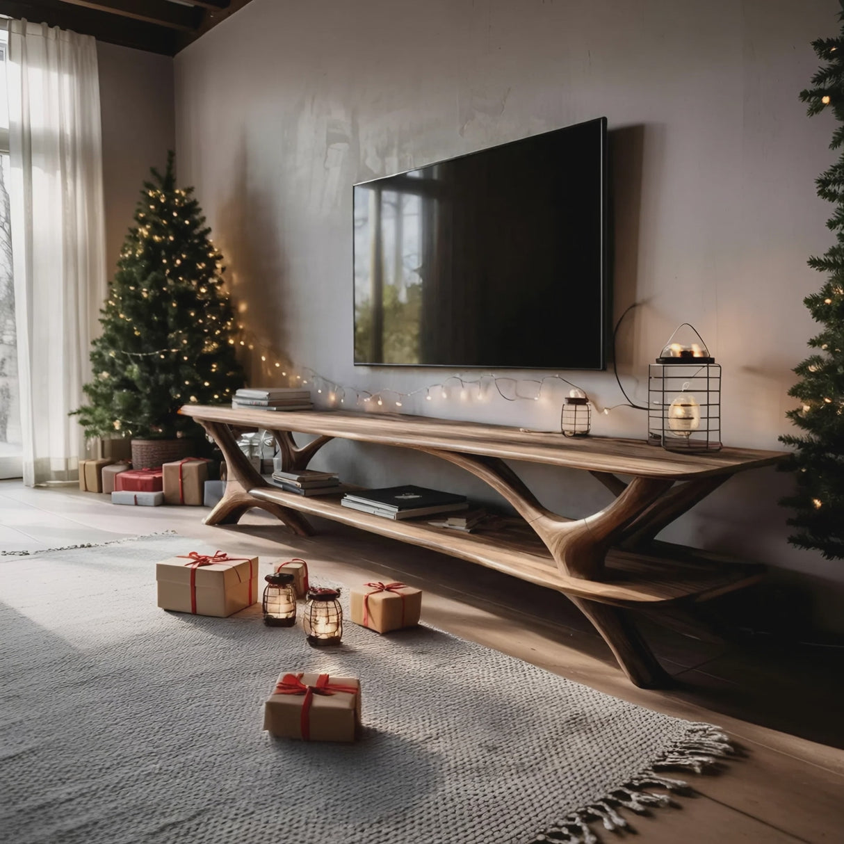 Farmhouse Wooden Live Edge TV Console For Holiday Living Room Gift