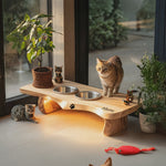 Wooden Dog Bowl Holder Rustic Style For Kitchen Decor