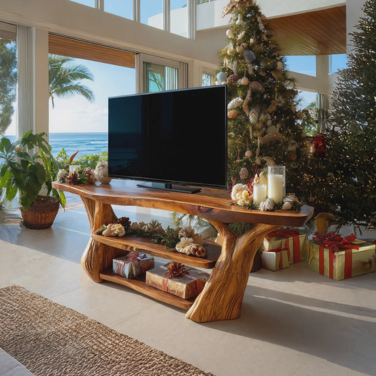 Modern Live Edge Entryway TV Stand For Cozy Christmas Decor