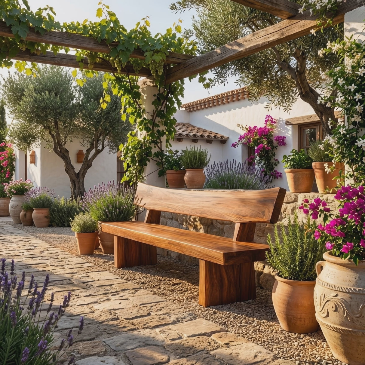 Rustic Outdoor Wood Bench For Courtyard And Villa Garden