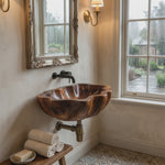 Handcrafted Solid Wood Wash Basin For Artistic Bathroom Interior Decor