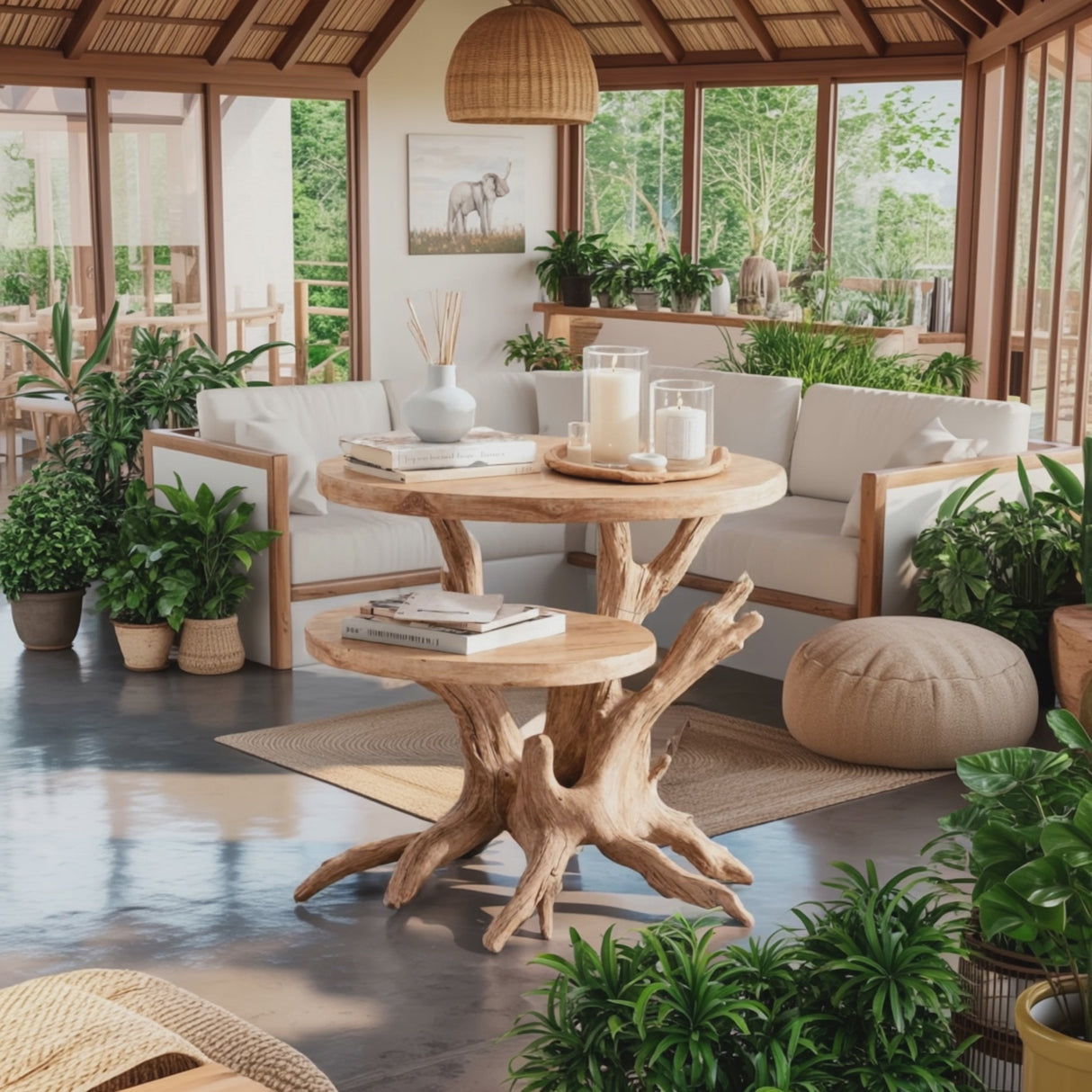 Handcrafted Round End Table Unique Living Room