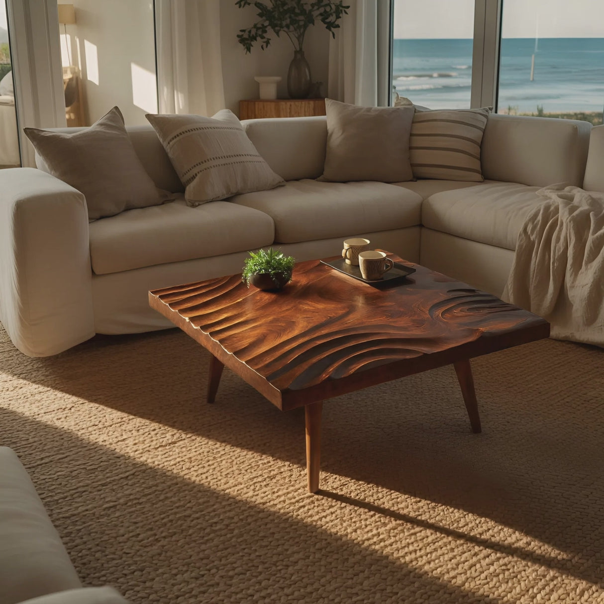 Handcrafted Irregular Solid Wood Coffee Table For Furniture Decor
