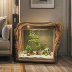 Rustic Live Edge Aquarium Stand With Glass Tank For Bedroom And Living Room