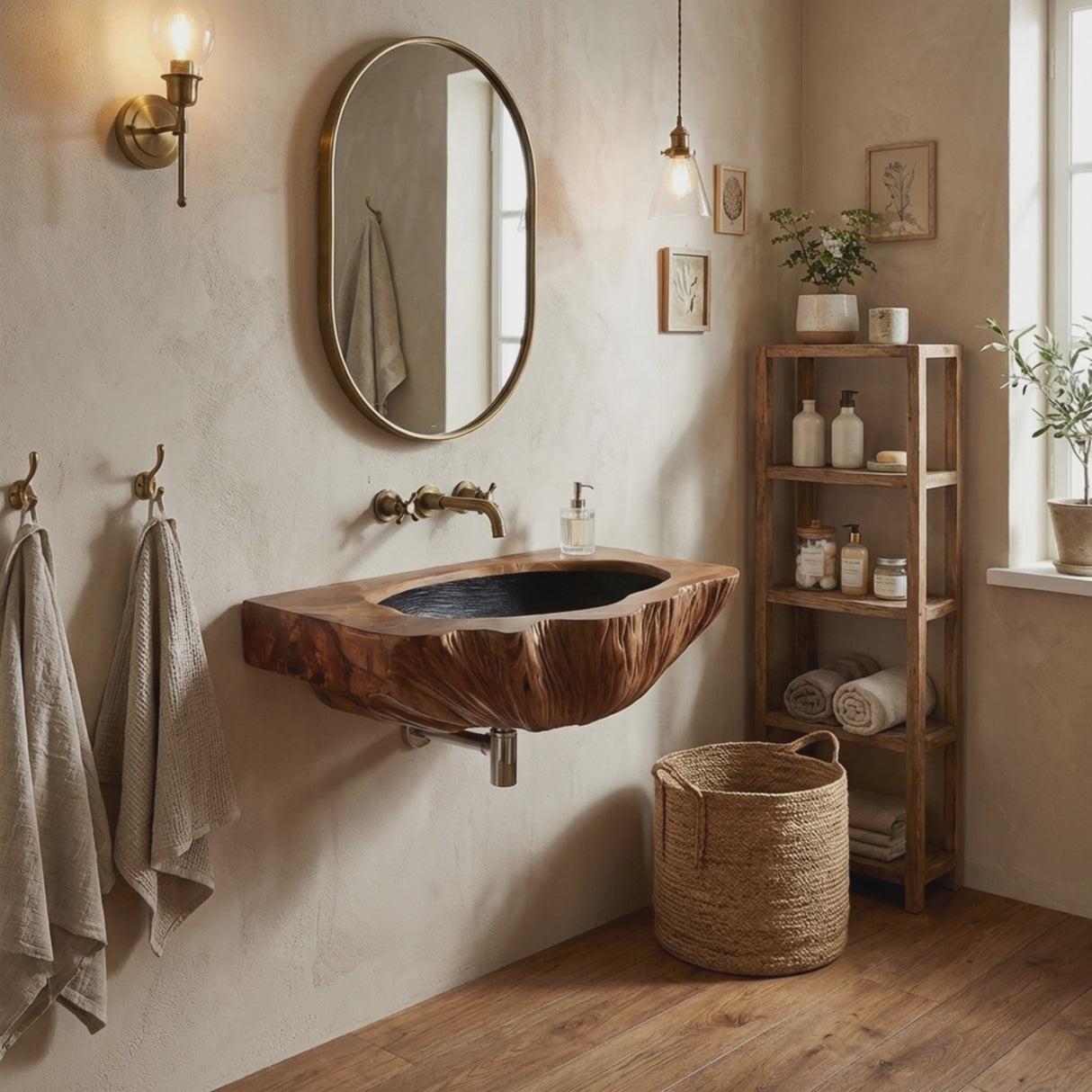 Mid Century Wall Mounted Wooden Bathroom Sink For Unique Bathroom Decor