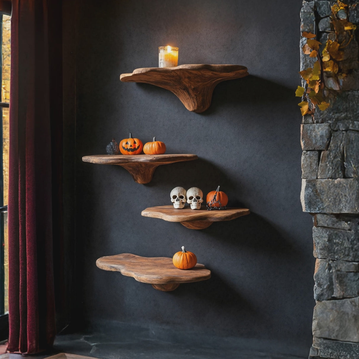 Farmhouse Wooden Mushroom Shelf Halloween Living Room Accent