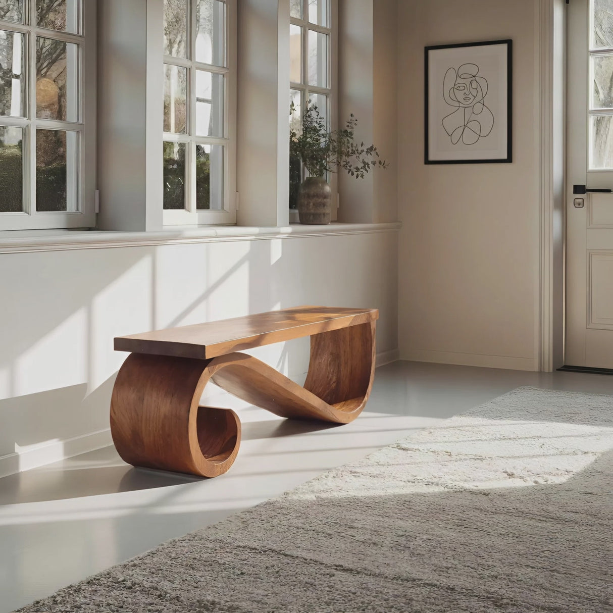 Organic Sculptural Bench For Entryway Or Living Room