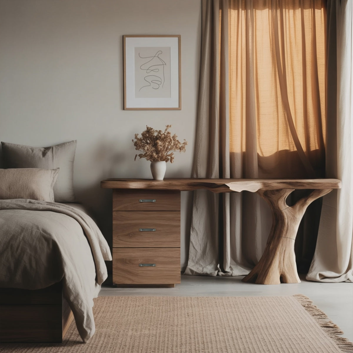 Rustic Solid Wood Dressing Table For Bedroom Cozy Vintage Decor