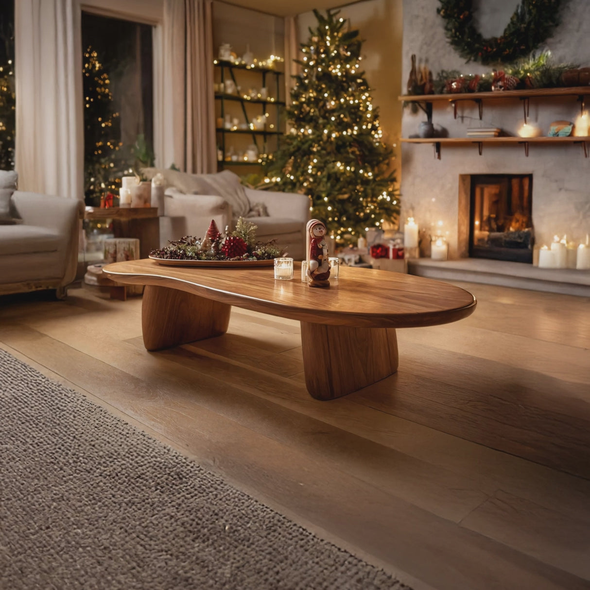 Rustic Solid Wood Coffee Table For Holiday Decoration