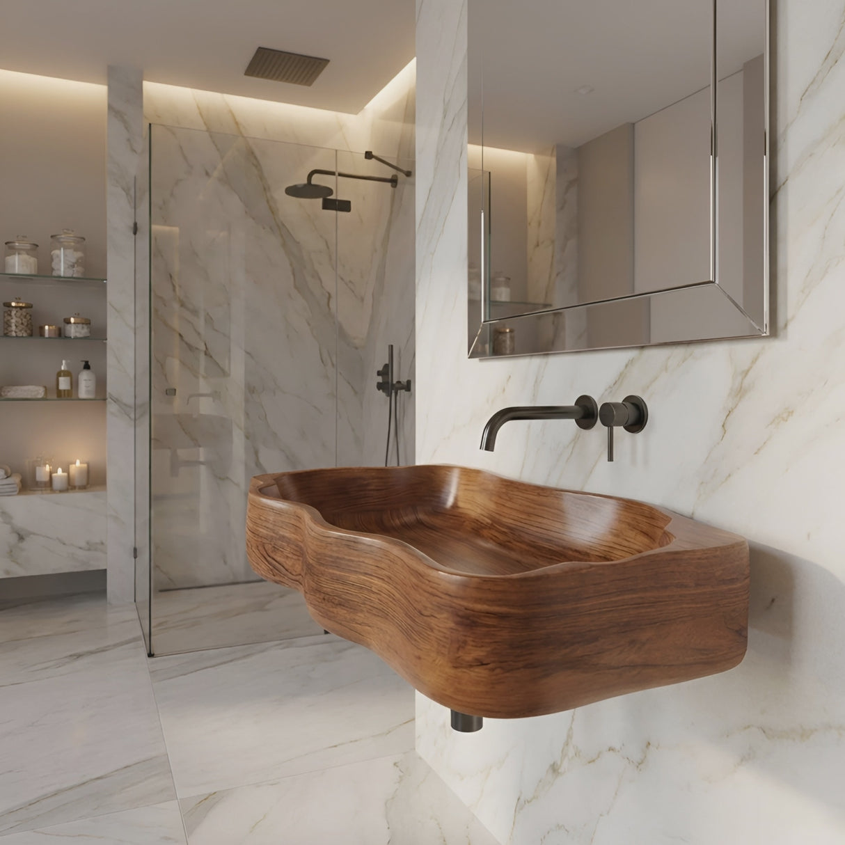 Mid Century Live Edge Wood Vanity Sink For Premium Bathroom Decor