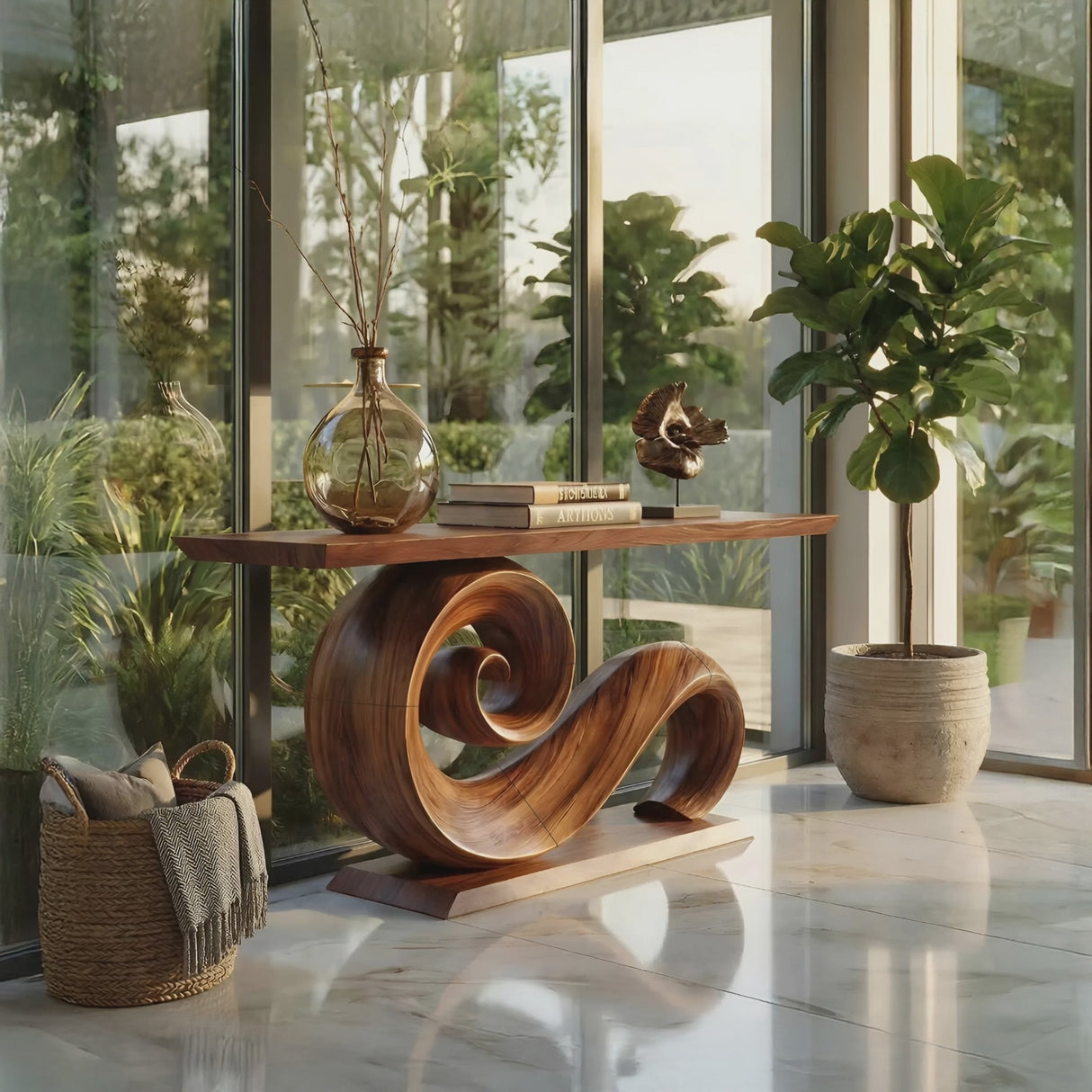 Modern Solid Wood Console Table Organic Live Edge For Entryway Design