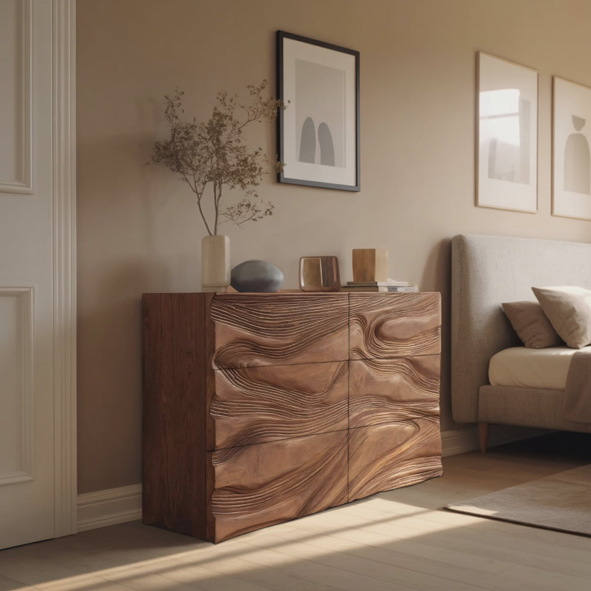 Contemporary Sculptural Carved Dresser For Living Room