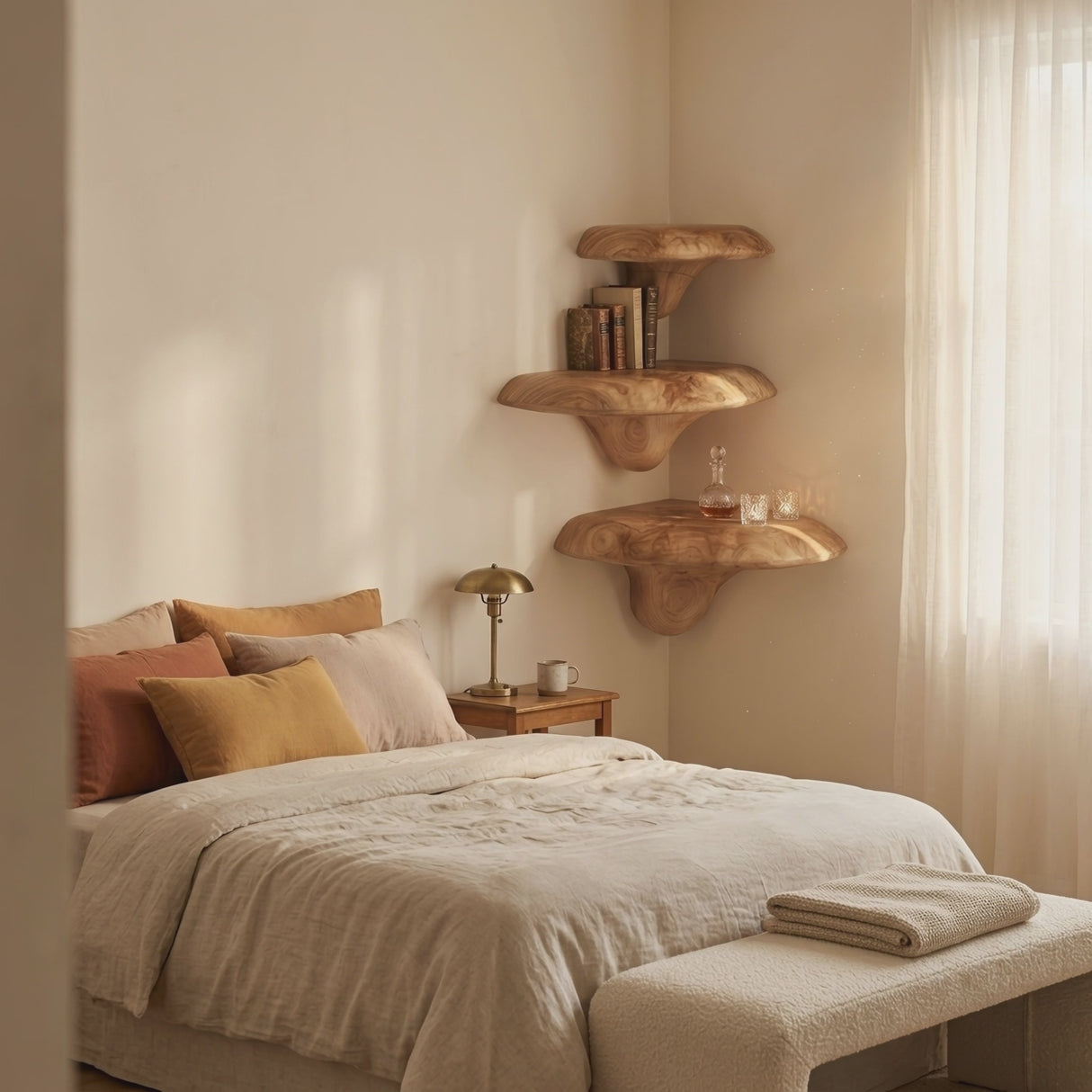 Farmhouse Solid Wood Mushroom Shelf For Bedroom Decor And Furniture Design