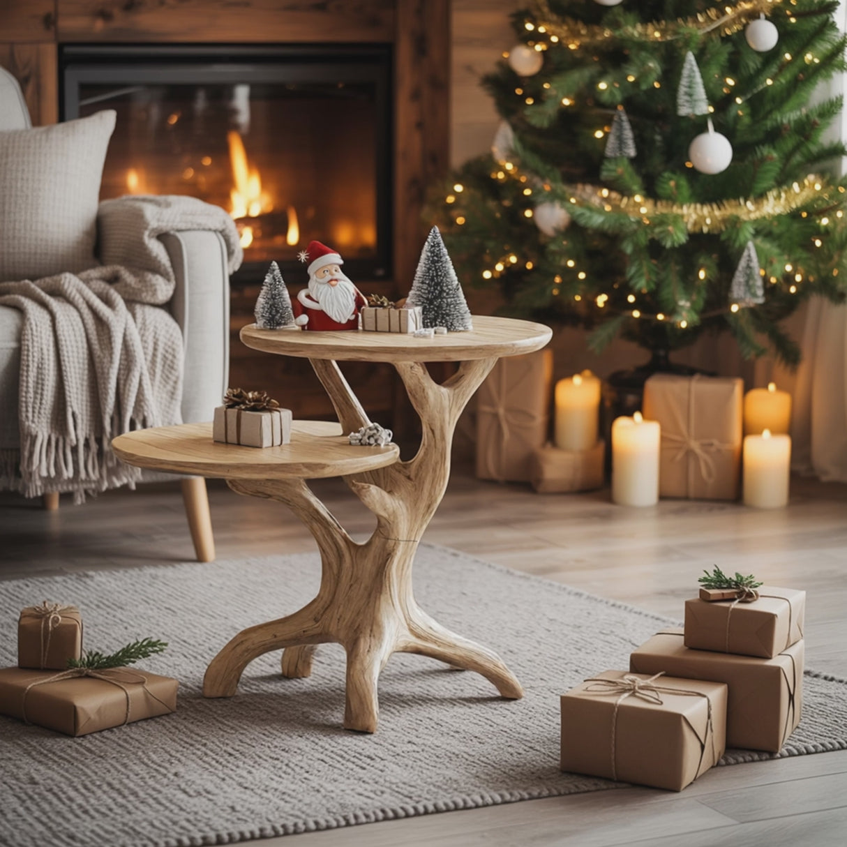 Farmhouse Solid Wood End Table For Living Room Holiday Wall Decor