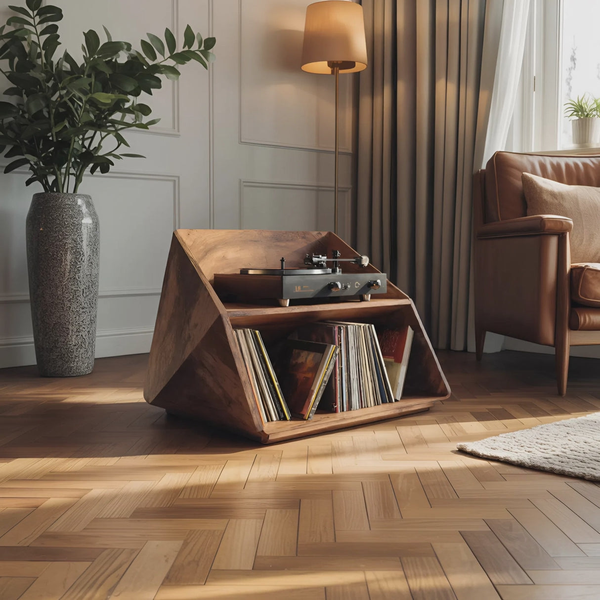 Mid Century Wooden Record Stand For Living Room Vinyl Display