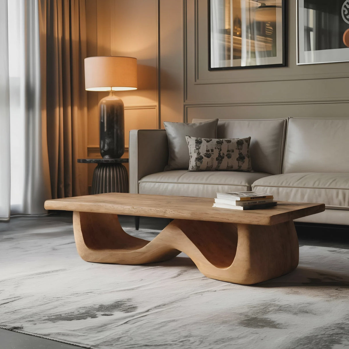 Artistic Sculptural Coffee Table Curved Base Design For Living