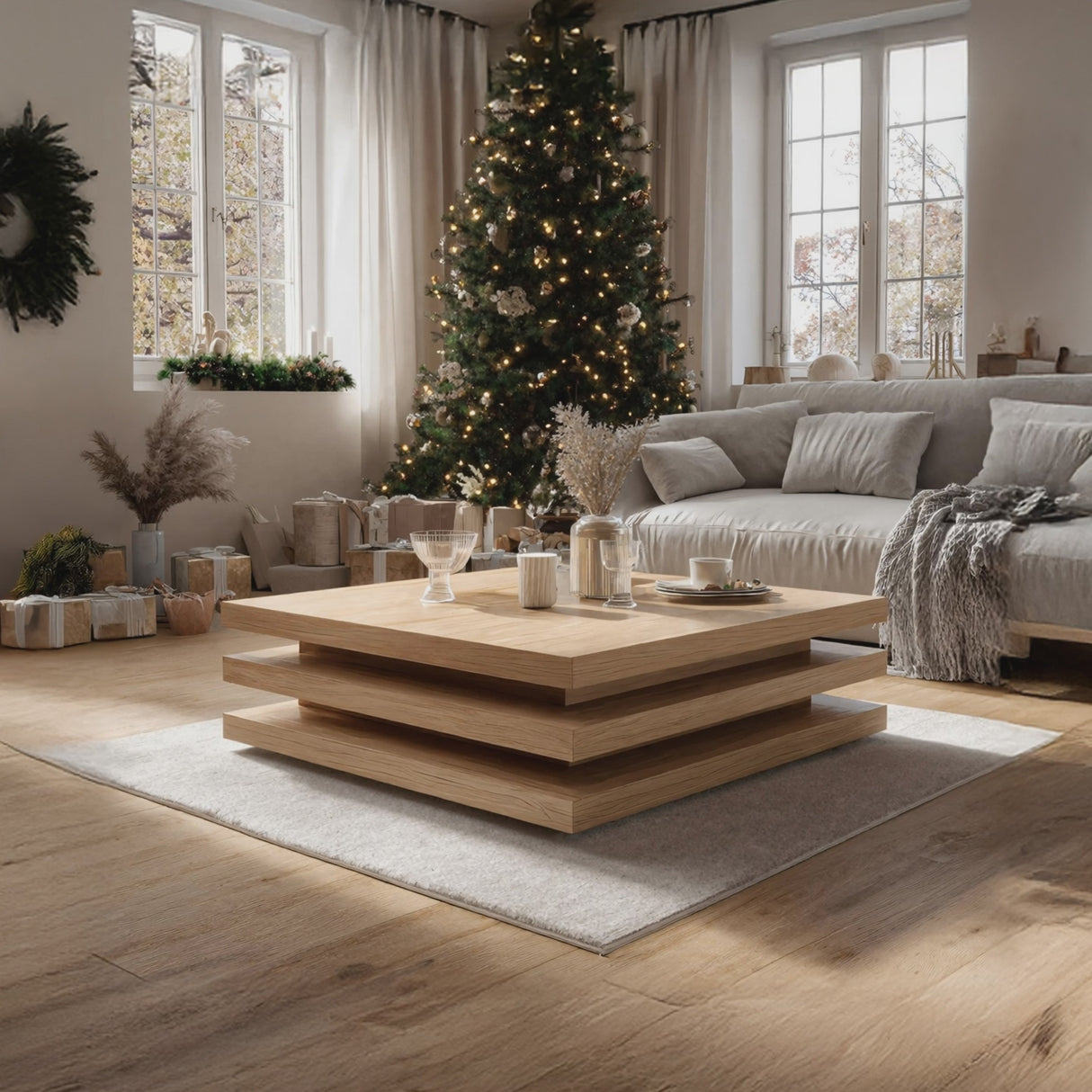 Modern Wooden Live Edge Coffee Table For Holiday Living Room