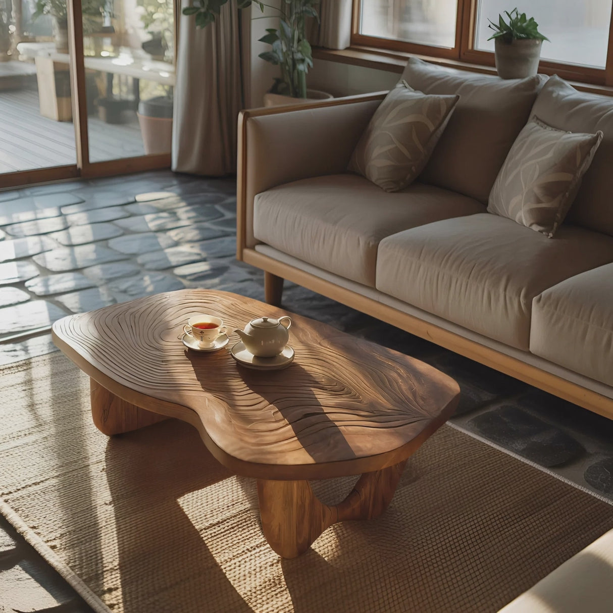 Mid Century Wooden Live Edge Table For Furniture Decor