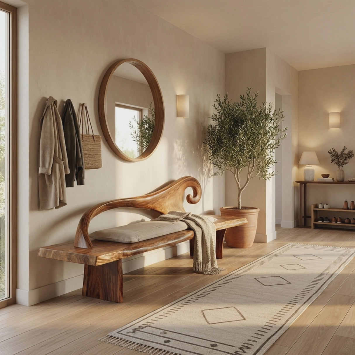 Natural Rustic Wood Entryway Bench For Home Hallway