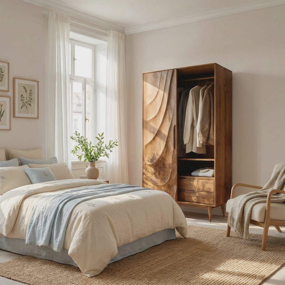 Modern Sculptural Wardrobe With Wave Doors For Bedroom