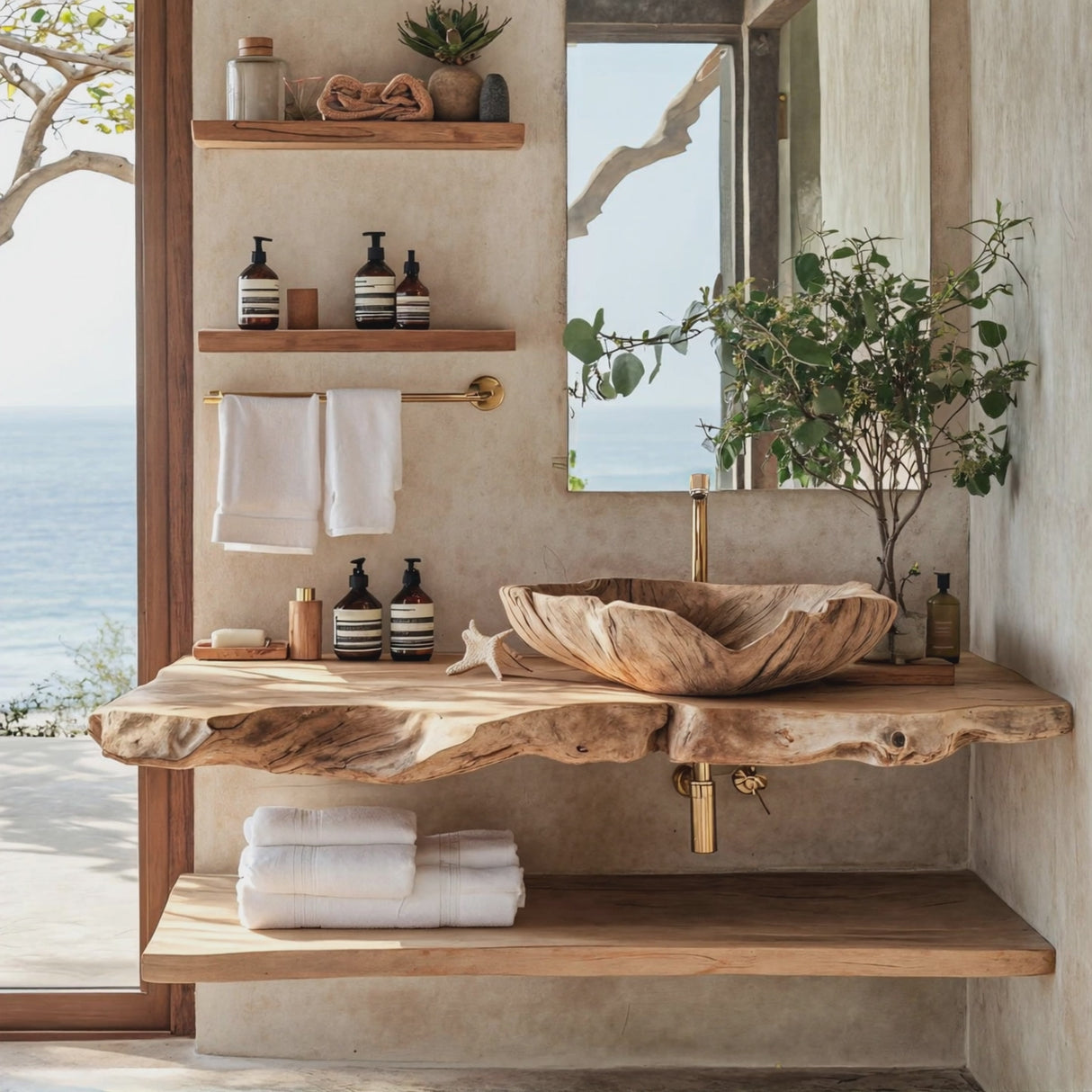 Farmhouse Handcrafted Wooden Vessel Sink For Bathroom