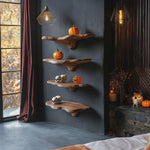 Mid Century Solid Wood Mushroom Shelf For Halloween Wall Design