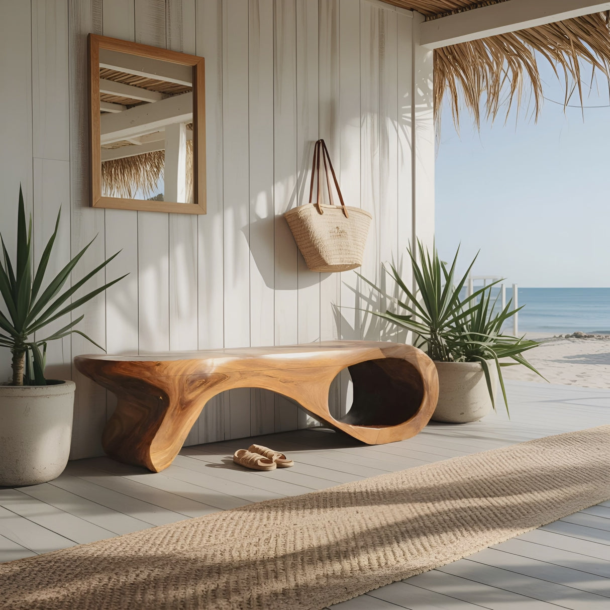 Artistic Sculptural Organic Bench For Entryway Decor