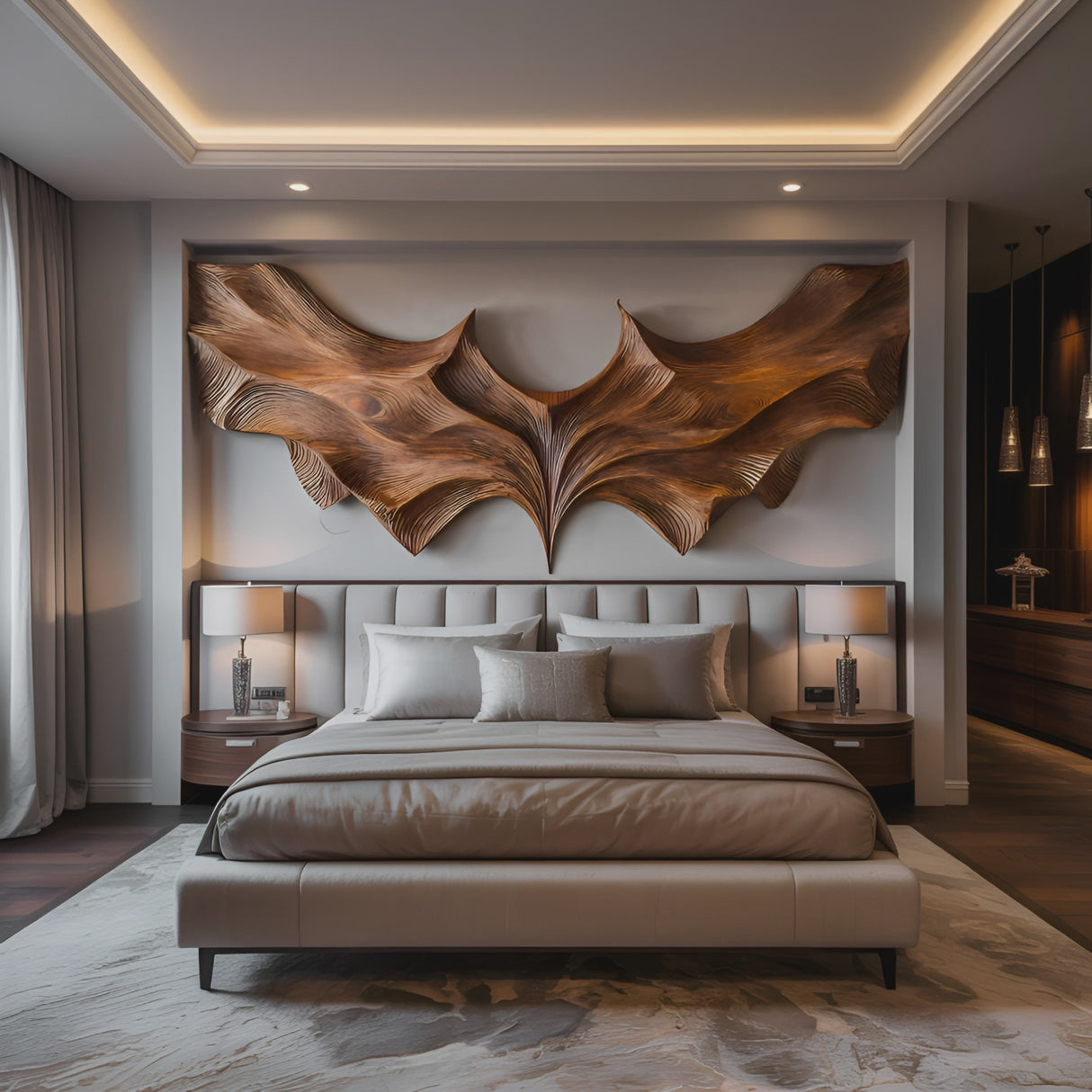 Contemporary Sculptural Wood Bat Wall Art For Living Room