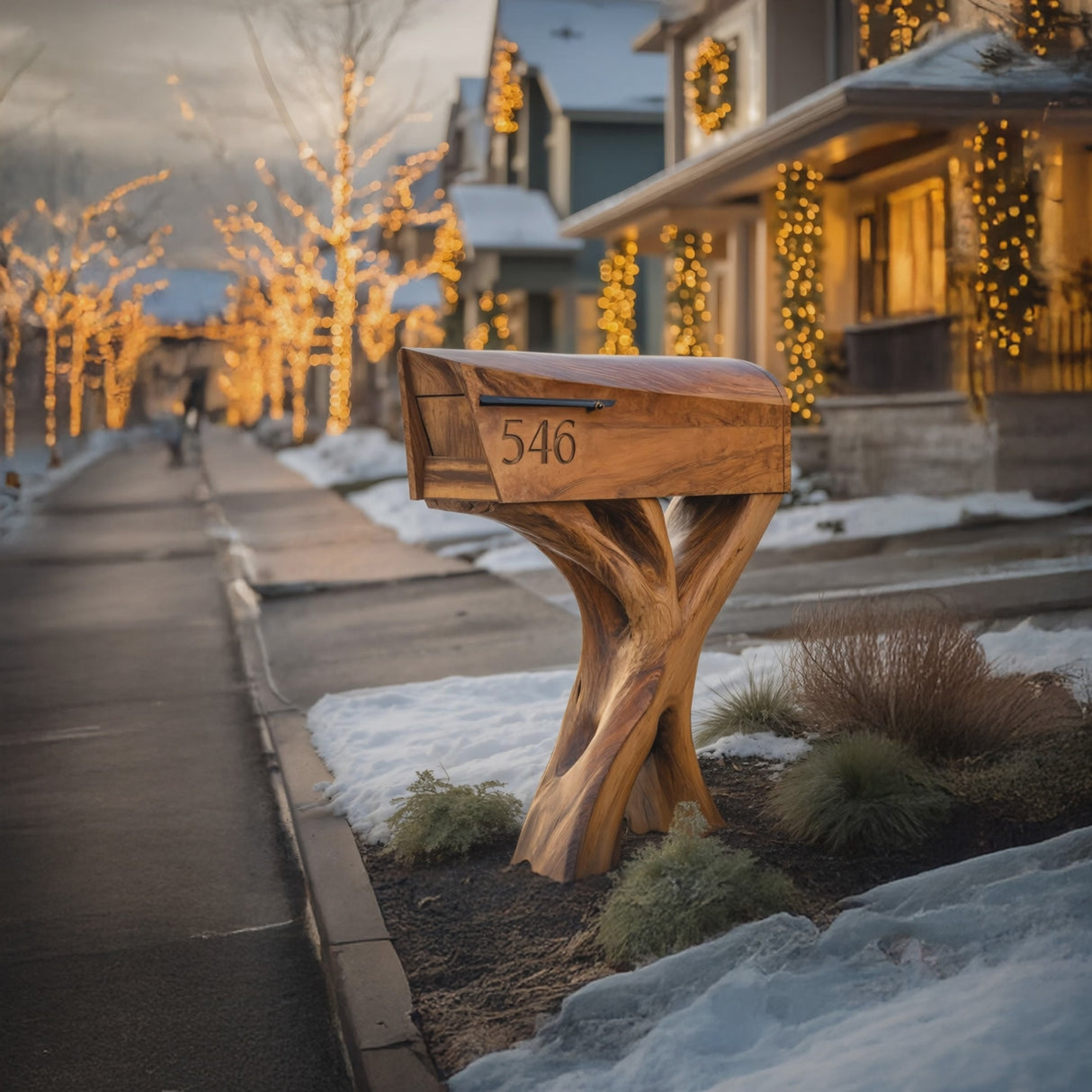 Modern Solid Wood Sculpture Mailbox For Patio Garden Yard Decor