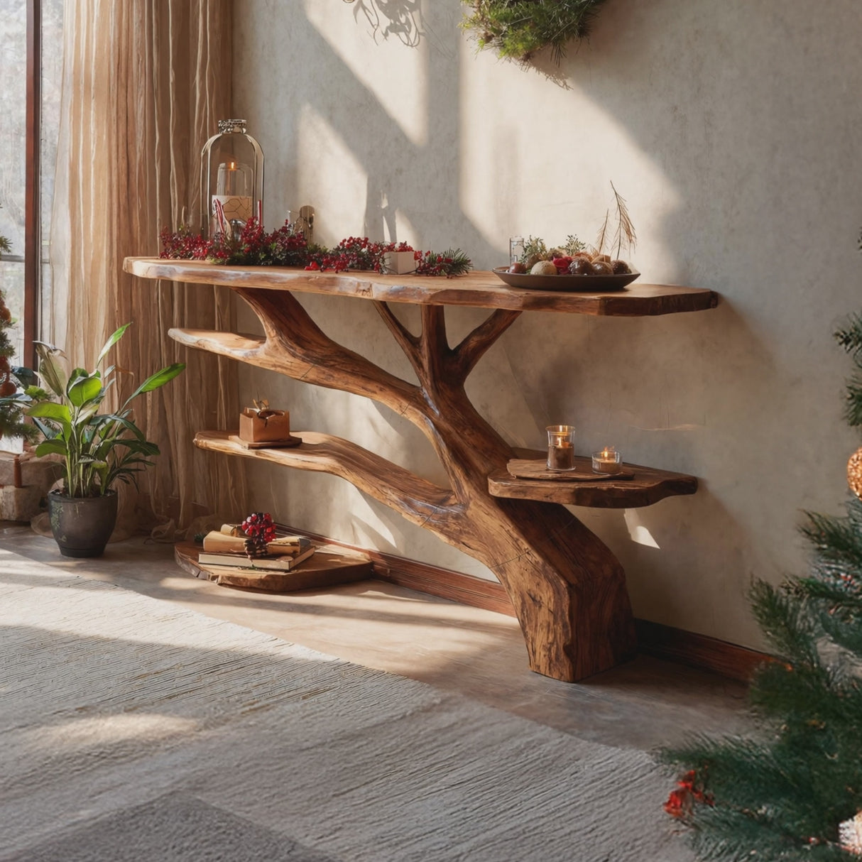 Handcrafted Solid Wood Console Table For Christmas Furniture Decor