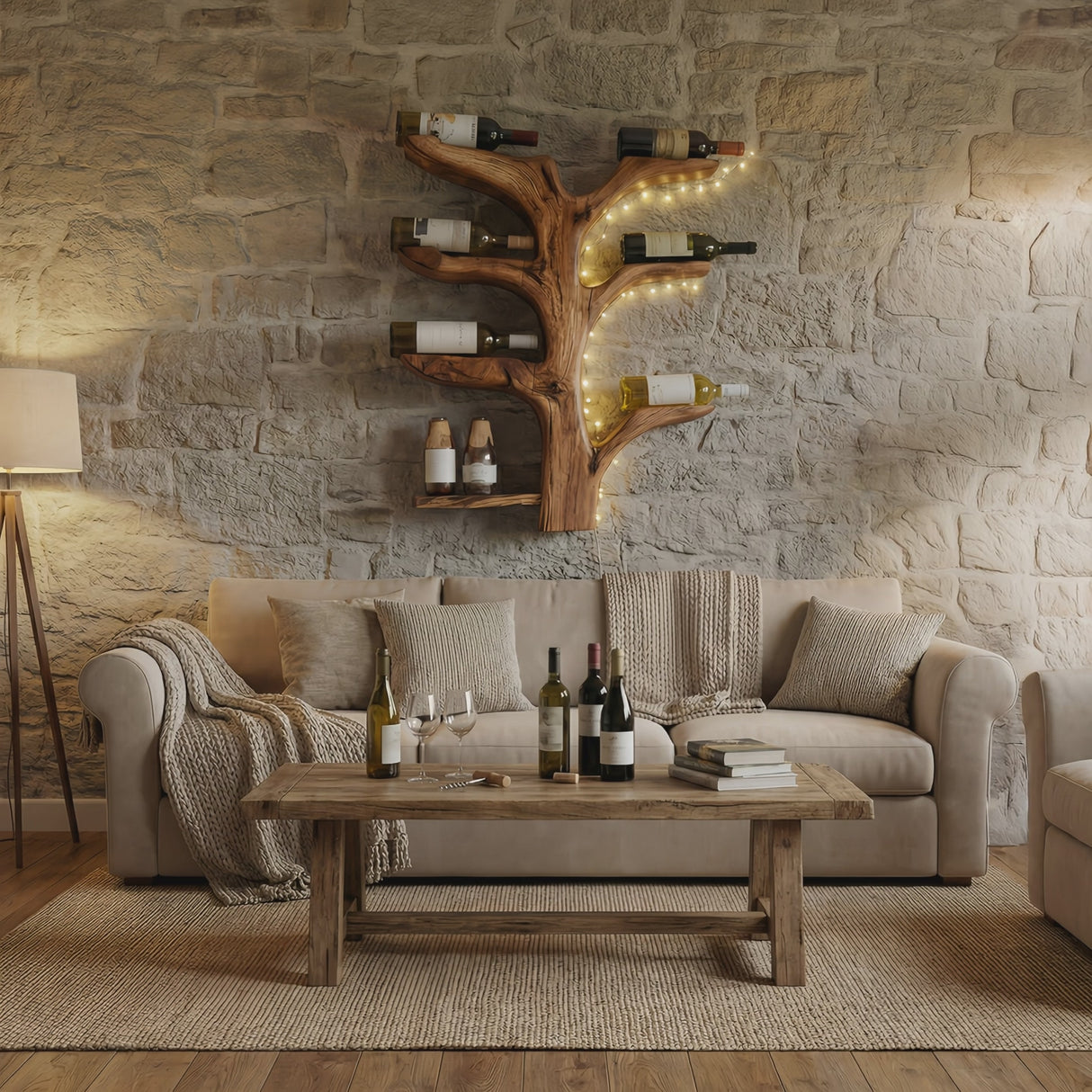 Organic Tree Style Wall Wine Rack For Kitchen Decor