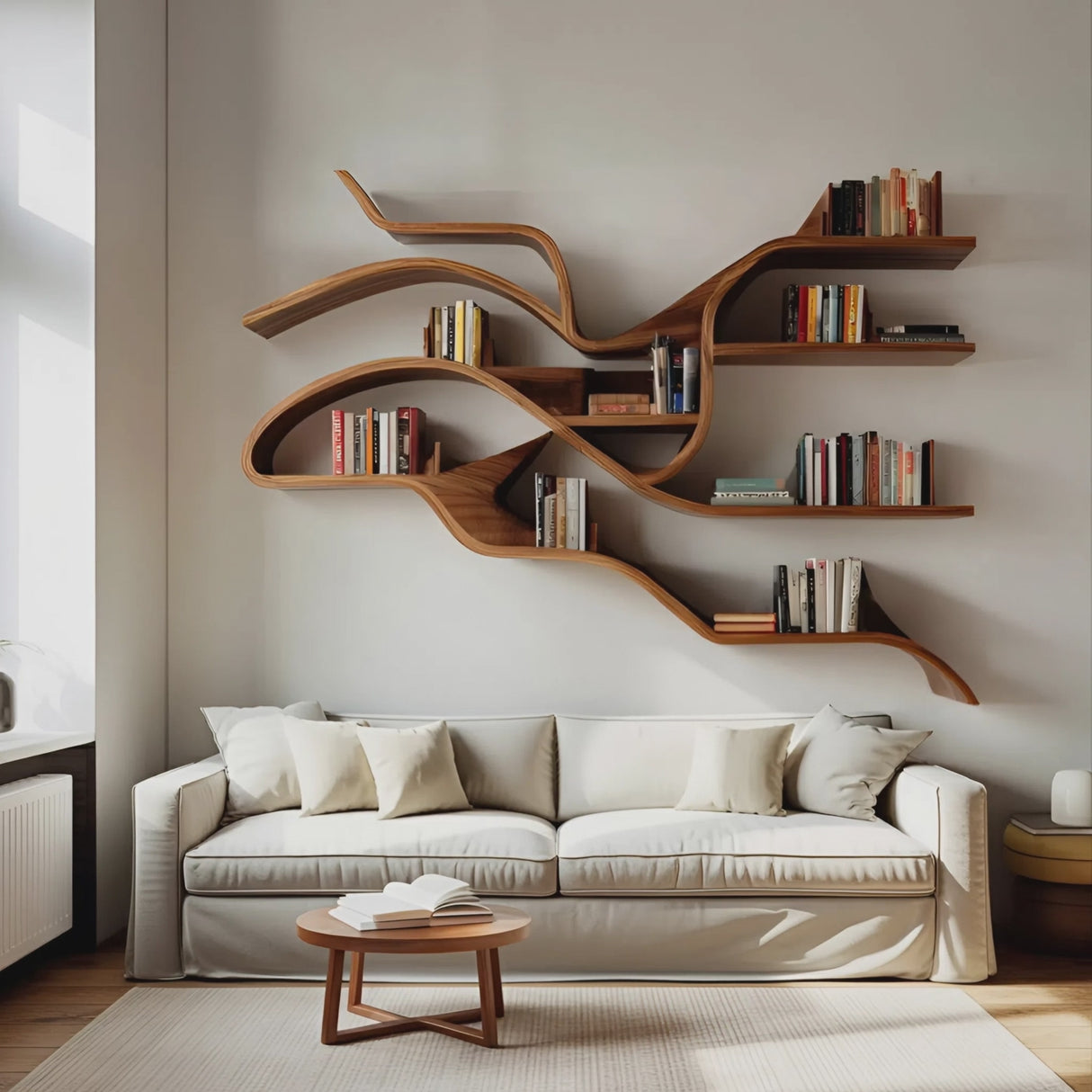 Modern Sculptural Wall Bookshelf For Living Room