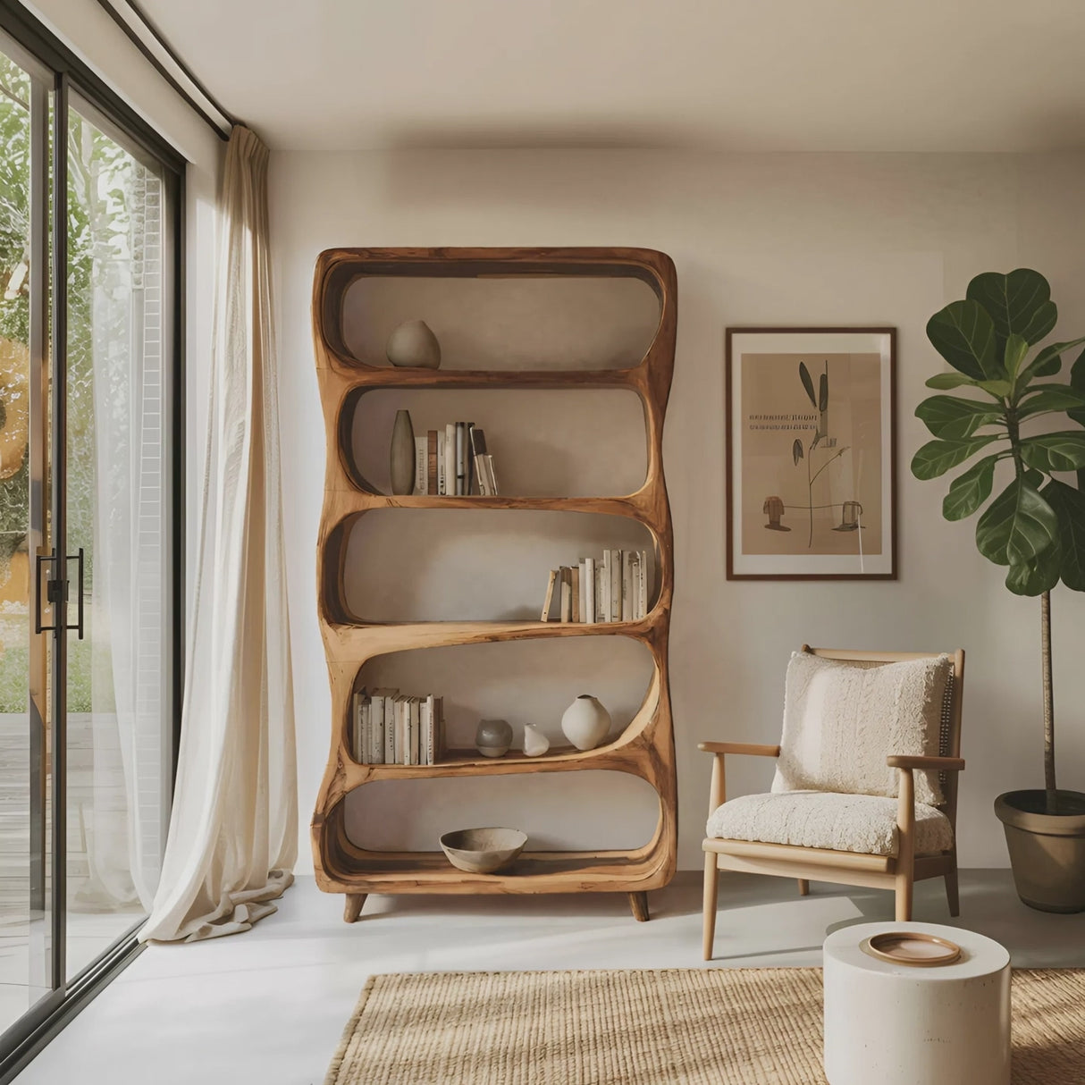 Handcrafted Bookshelf With Open Shelving Unit For Living Room