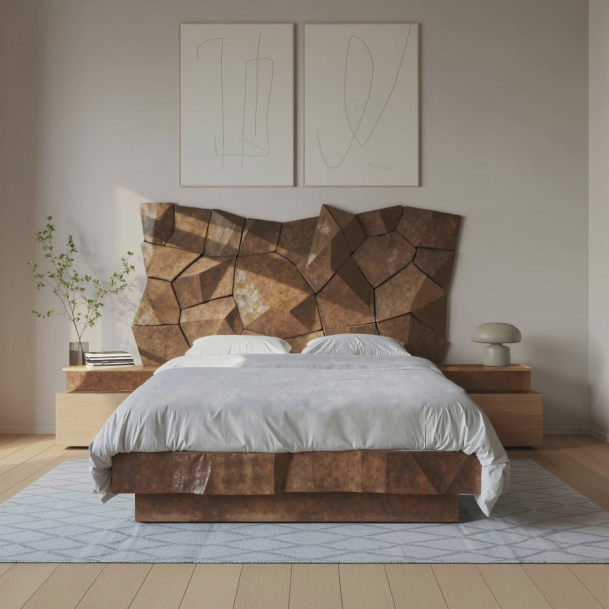 Sculptural Geometric Bed Frame For Modern Bedroom