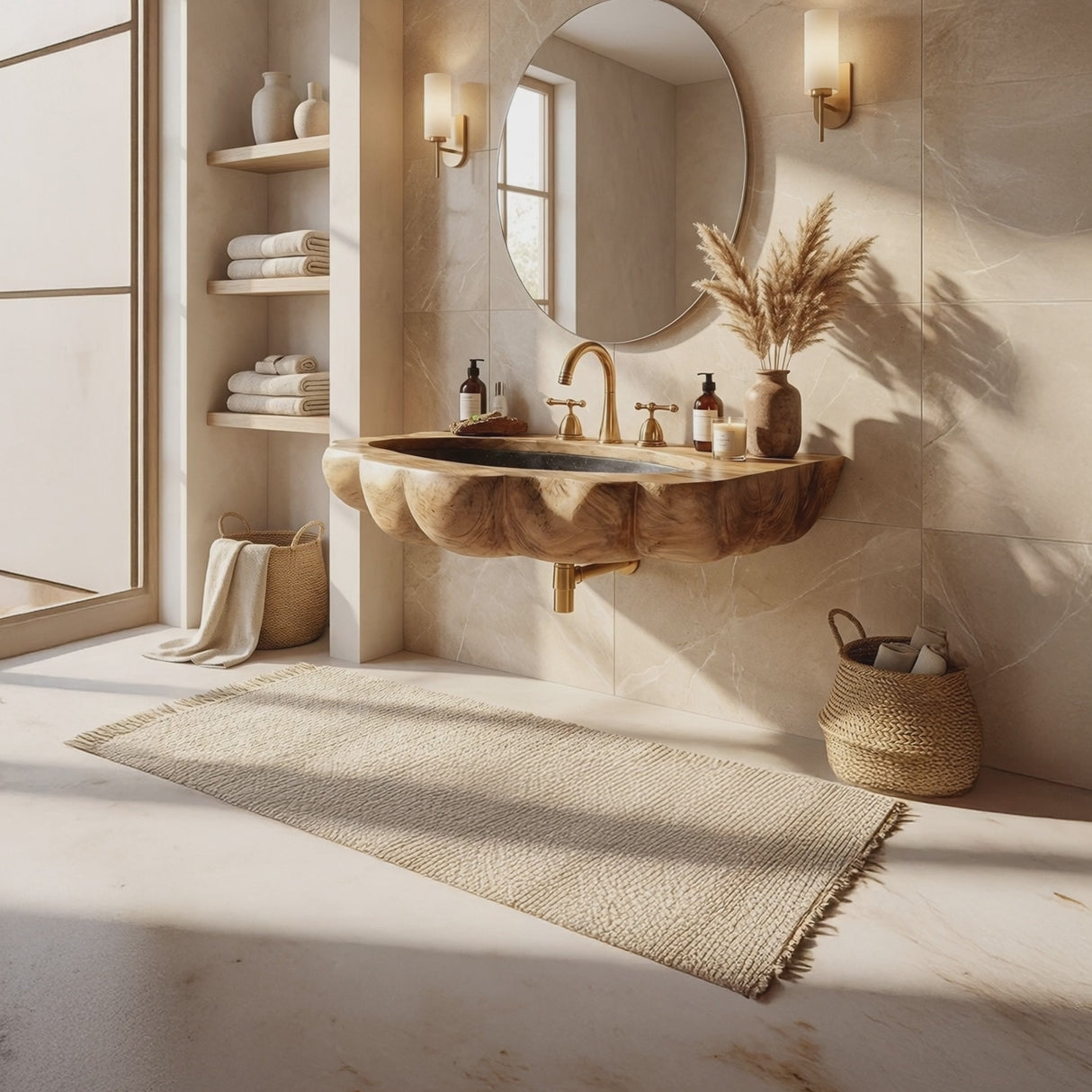 Handcrafted Wall Mounted Wooden Bathroom Sink For Premium Bathroom Design