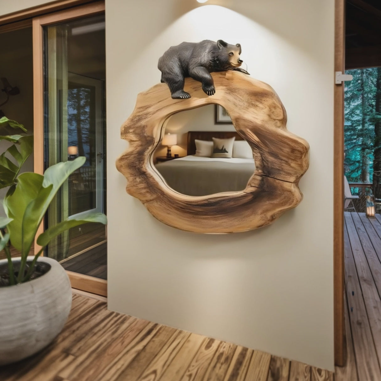 Rustic Bear Wall Mirror for Cabin Decor In Entryway