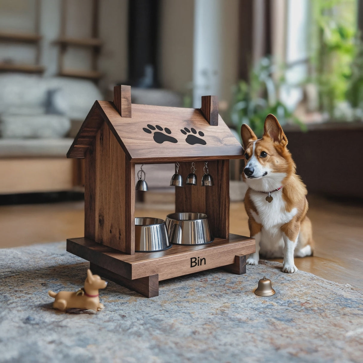 Farmhouse Style Dog Food Bowl Stand For Kitchen