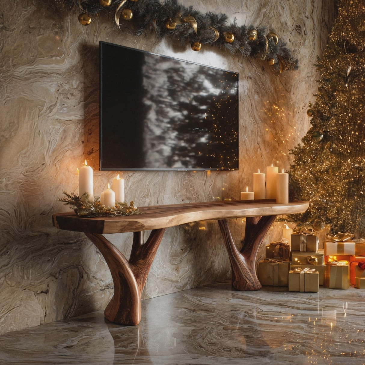 Farmhouse Live Edge Entryway TV Stand For Holiday Home Ideas