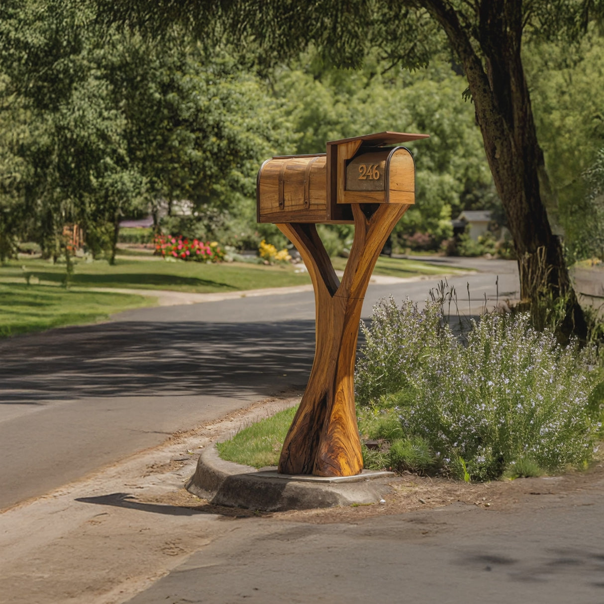 Farmhouse Wooden Sculpture Mailbox For Garden Yard Rustic Accent