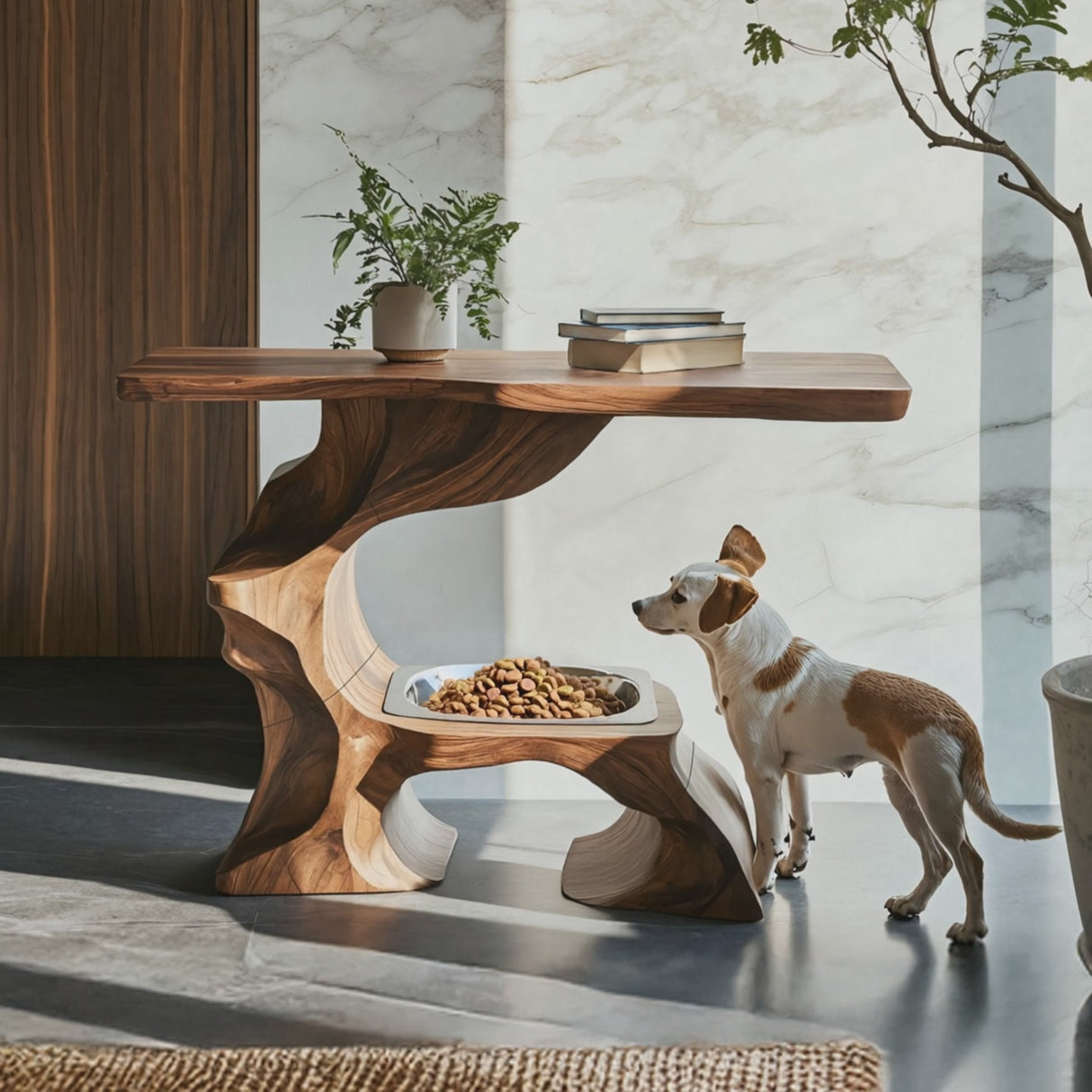 Farmhouse Style Wooden Dog Bowl For Pet Feeding