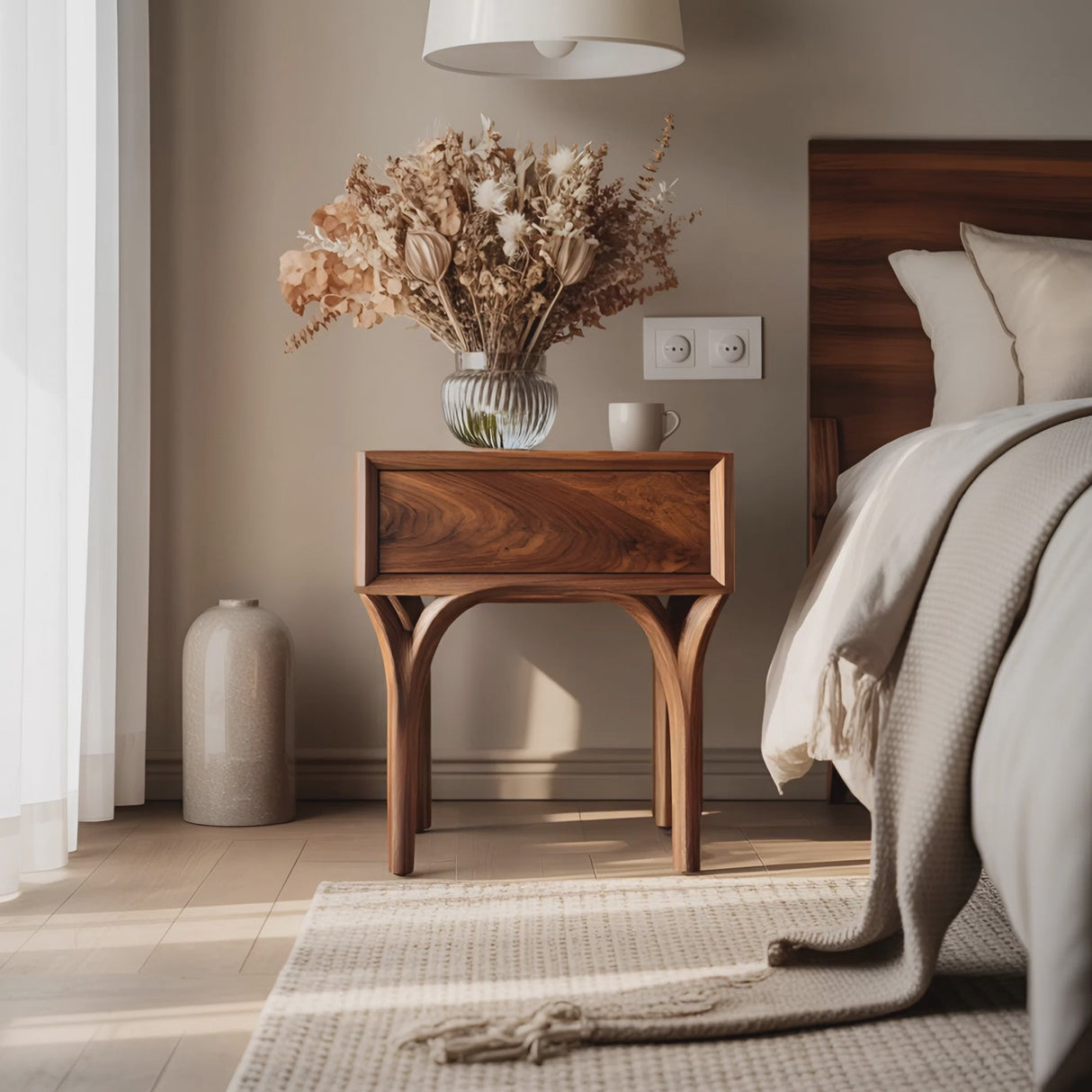 Modern Arch Leg Nightstand With Drawer For Bedroom