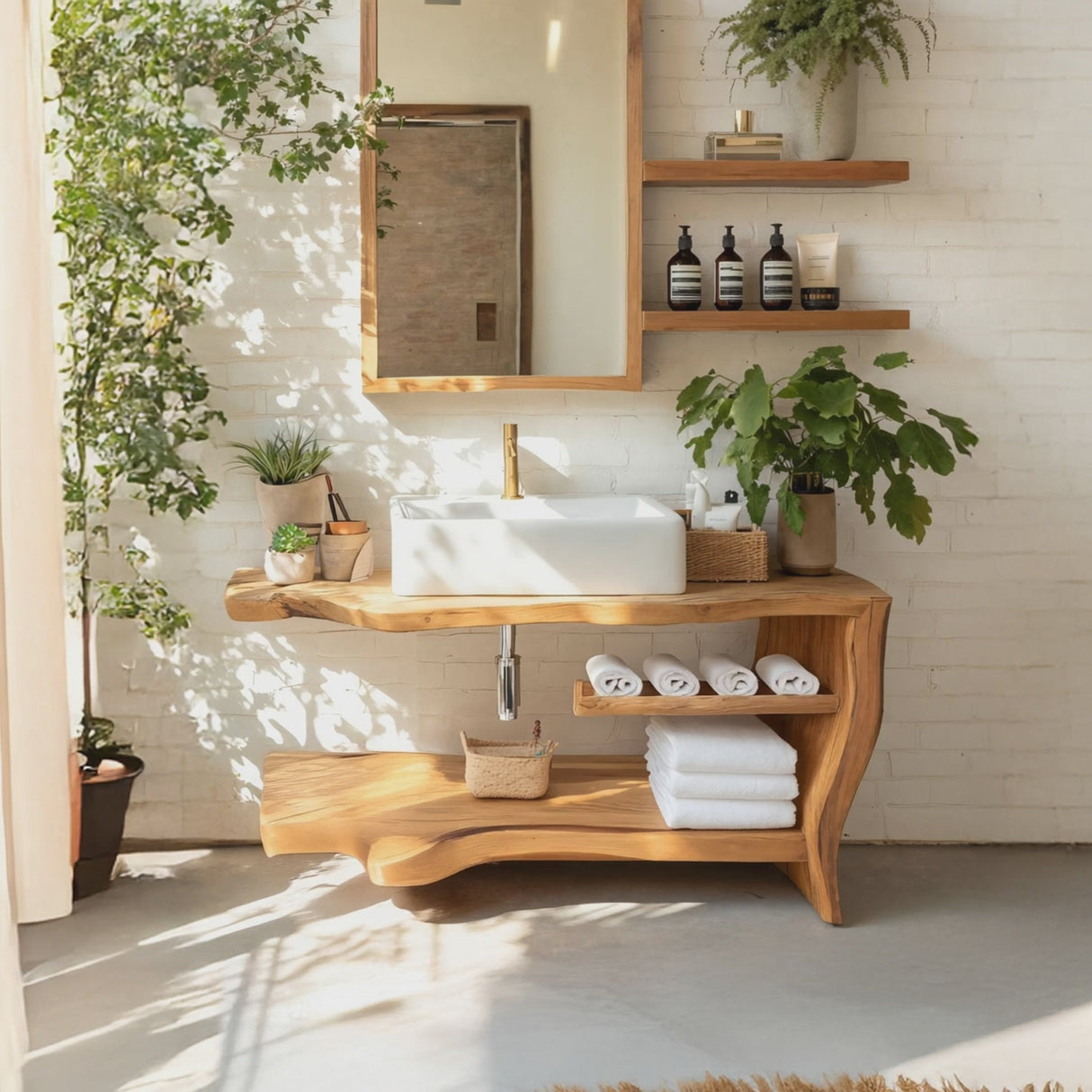 Rustic Wooden Vanity Space For Bathroom Use
